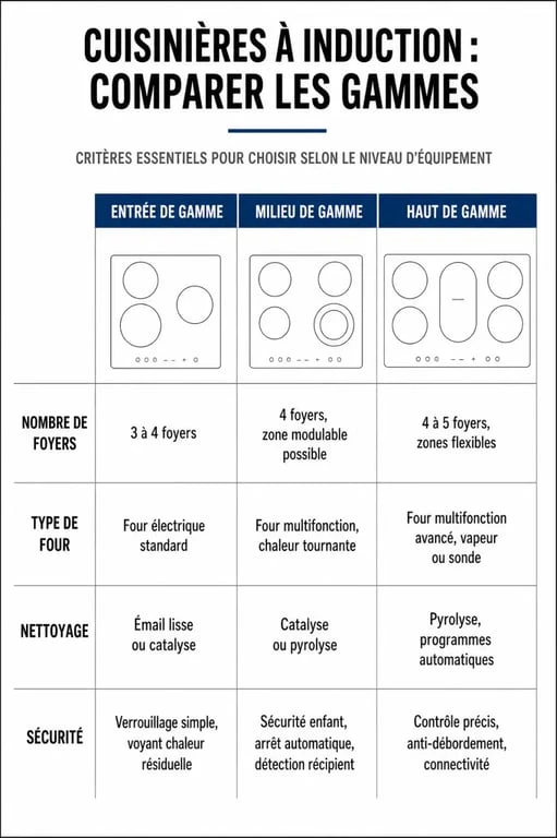 Infographie comparative des caractéristiques techniques pour choisir la meilleure cuisinière à induction