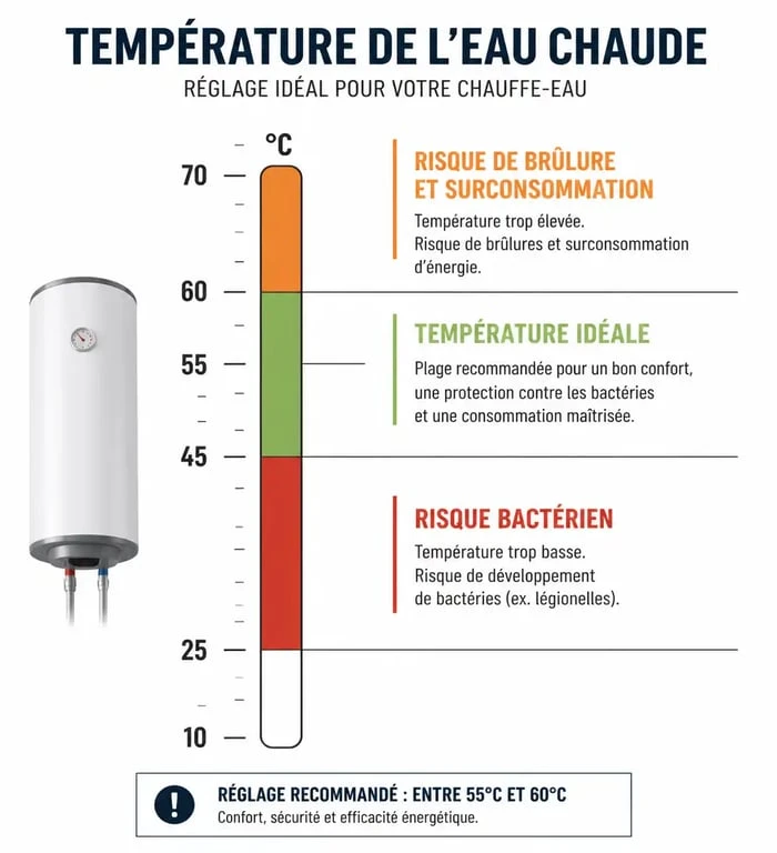 Infographie des seuils de température pour le réglage ballon eau chaude