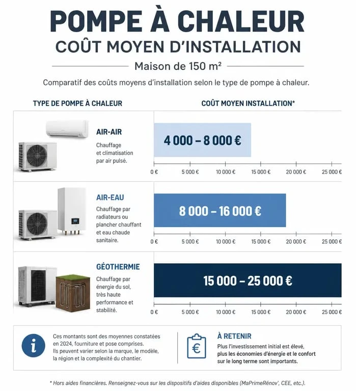 Comparatif des prix d'une pompe à chaleur pour une maison de 150m2 selon la technologie