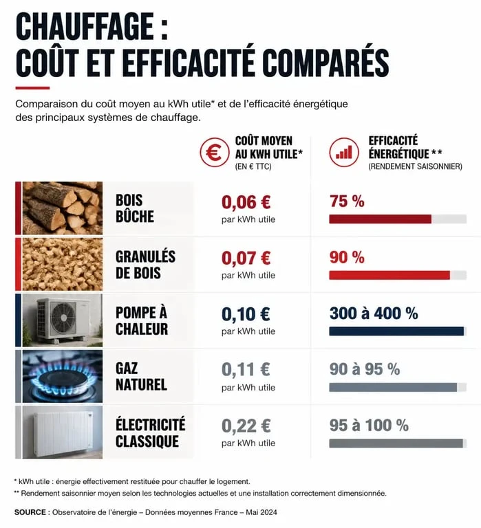 Comparatif des coûts et rendements des systèmes de chauffage : quel est le chauffage le moins cher ?