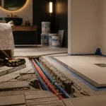 Renover une salle de bain : douche à l’italienne en chantier avec étanchéité et carrelage posé