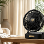 ventilateur panneau solaire sur table salon lumineux
