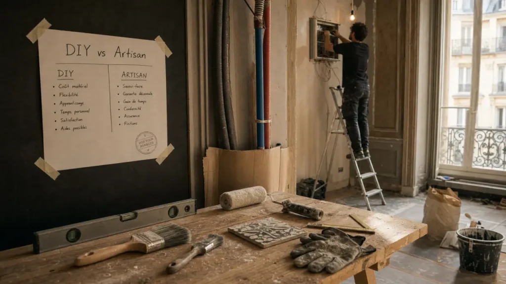 artisan-renovation conseils travaux diy : chantier hybride, finitions DIY et électricité par artisan