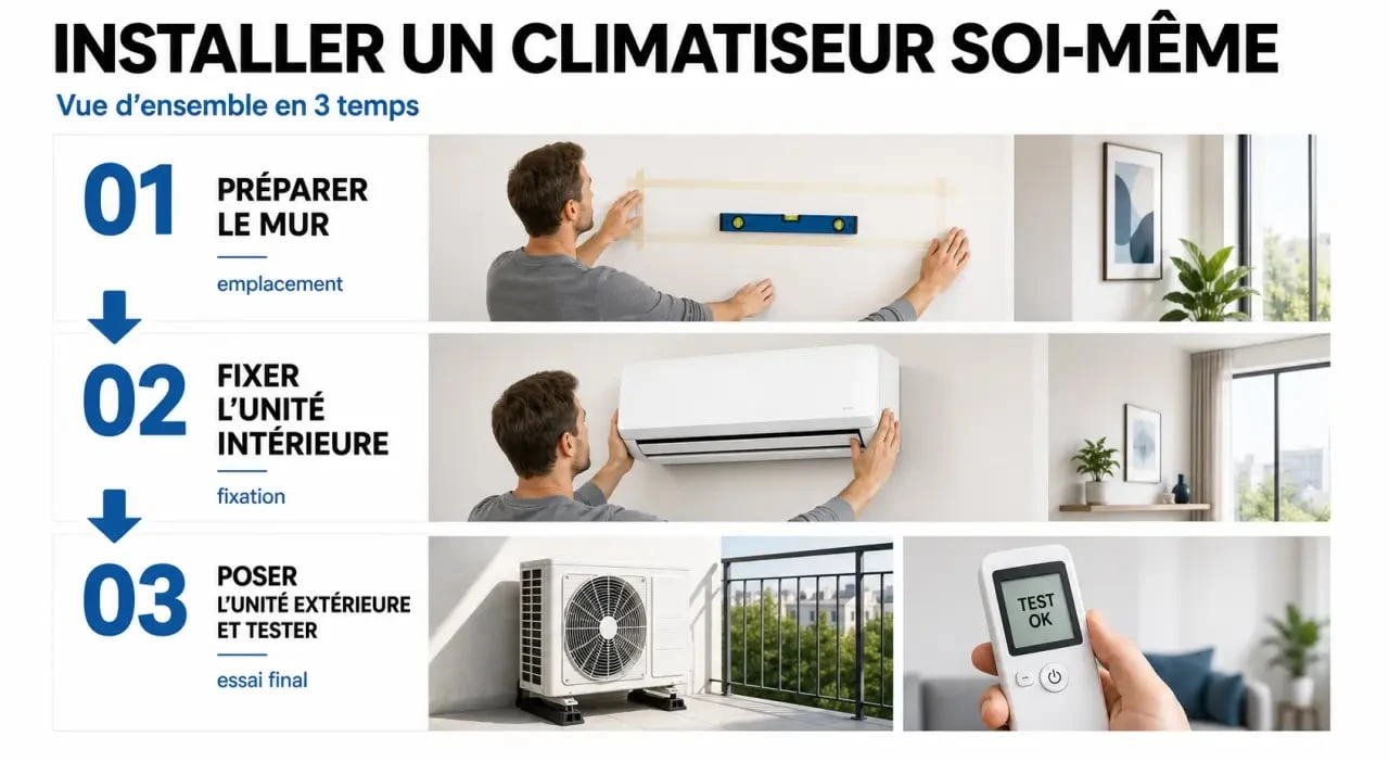 Climatiseur à installer soi même : installation d’un split mural en trois étapes dans un intérieur contemporain