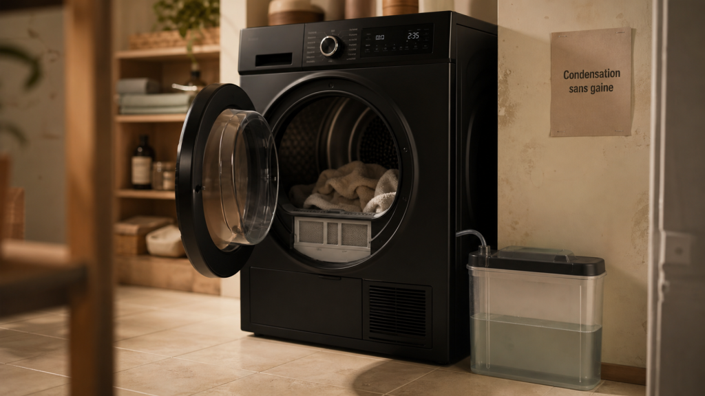 seche linge condensation c'est quoi : sécheur à condensation, bac de récupération et linge