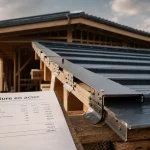 Toiture en acier avec bac nervuré galvanisé sur chantier