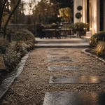 Allée de jardin 1,60 m : tracé et revêtement anti-flaques, gravier stabilisé