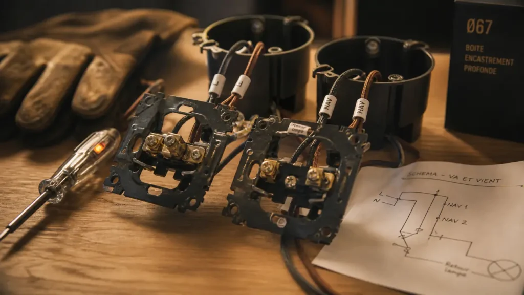 Branchement va-et-vient : phase, navettes et retour lampe sans erreur