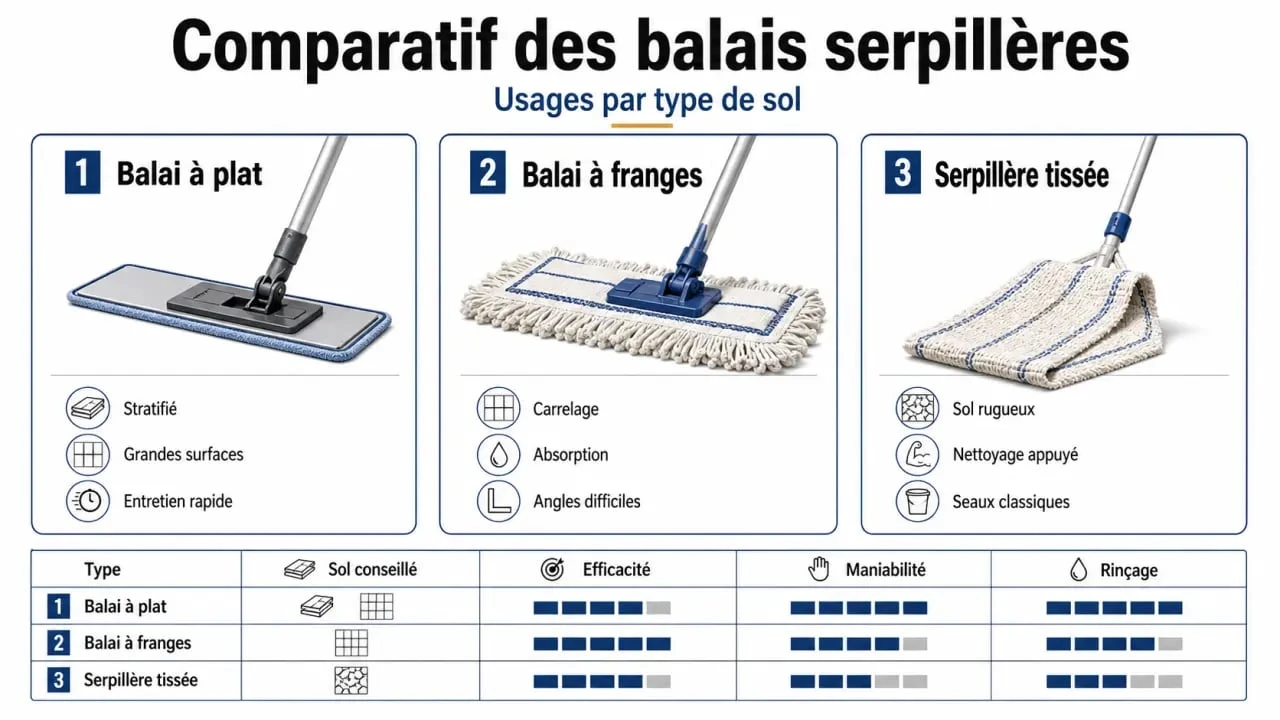Guide comparatif du balai serpillère selon le type de sol et l’usage
