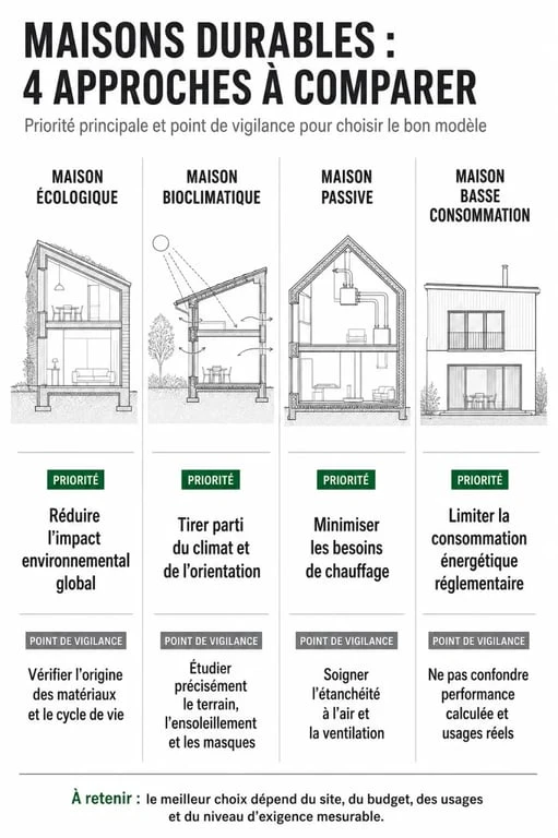 Maison écologique : comparaison avec maison bioclimatique, maison passive et maison basse consommation