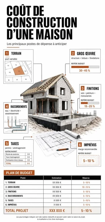 Infographie sur le cout construction maison et ses principaux postes de dépense