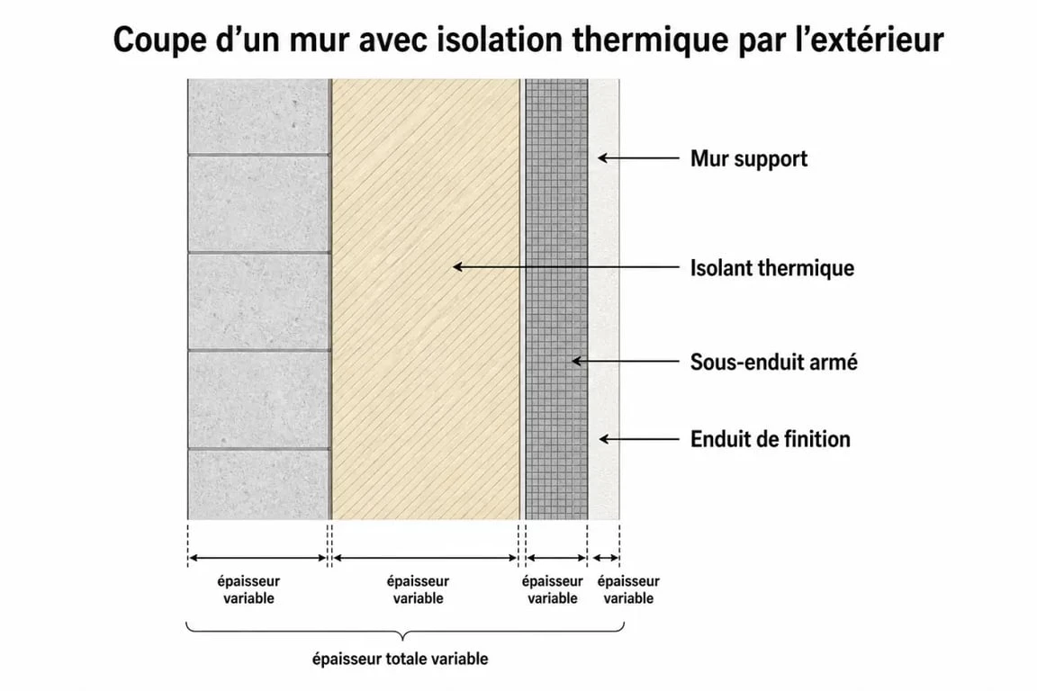 Schéma de la structure d'une isolation thermique par l'extérieur