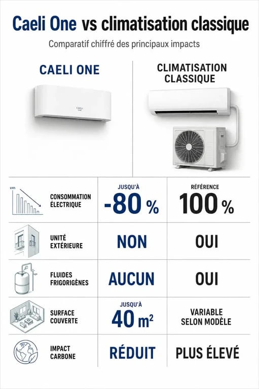 Caeli energie prix : comparatif visuel entre Caeli One et climatisation classique