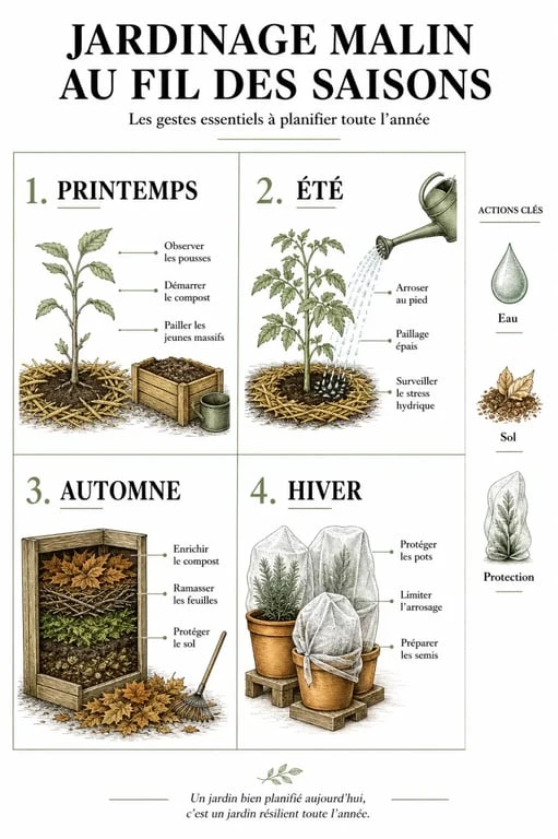 Jardiner malin : calendrier saisonnier des gestes essentiels au jardin