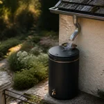Récupérateur eau de pluie près de la gouttière, cuve