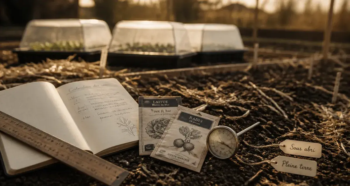 Calendrier des plantations potager : semis trop précoce, graines et thermomètre de sol