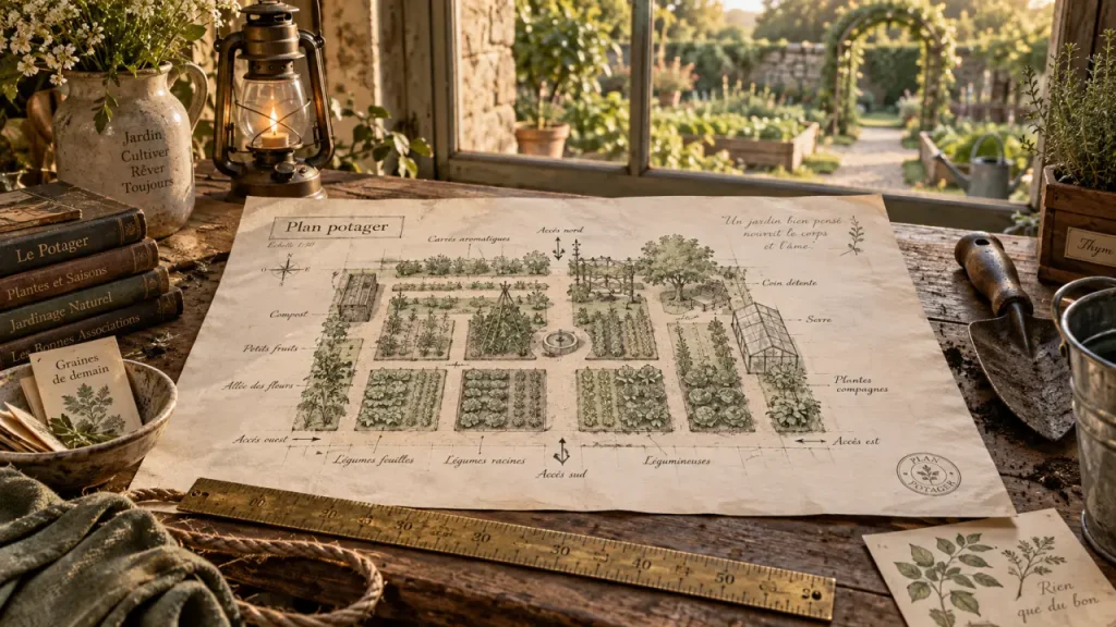 Dessiner un potager : le plan qui évite les allées inutiles et les légumes à l’ombre