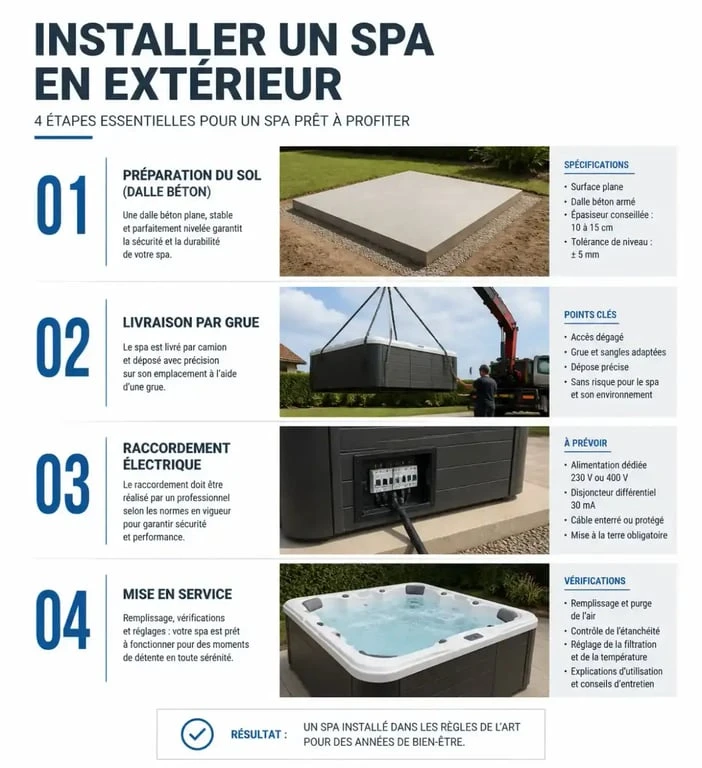 Étapes d'installation d'un spa en extérieur