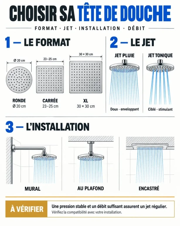 Infographie comparative des critères pour choisir une tête de douche