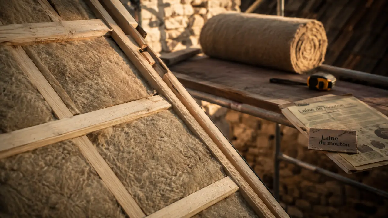 Isolant laine de mouton en combles et rampants, laine de mouton en chantier