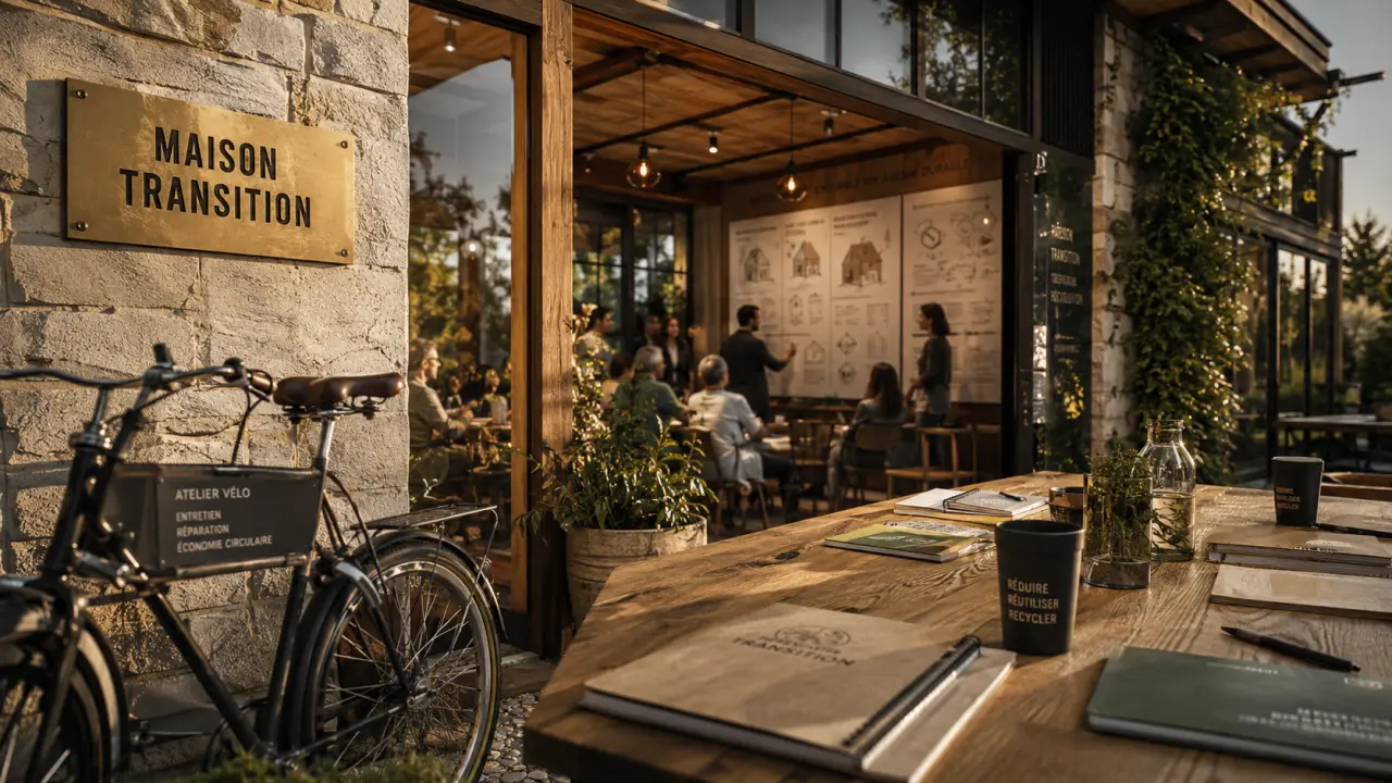 Maison développement durable avec ateliers, vélo et salle de réunion