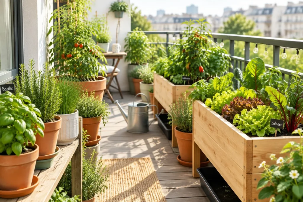 Un potager urbain sur balcon tient dans quelques bacs, à condition de bien choisir lumière et cultures