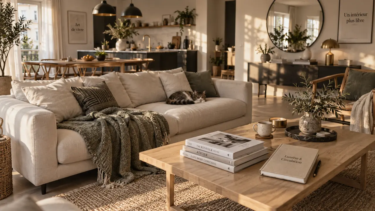 Appartement deco : salon scandinave lumineux, gain de place, style minimaliste