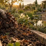 Jardin ecologique avec paillis de feuilles mortes